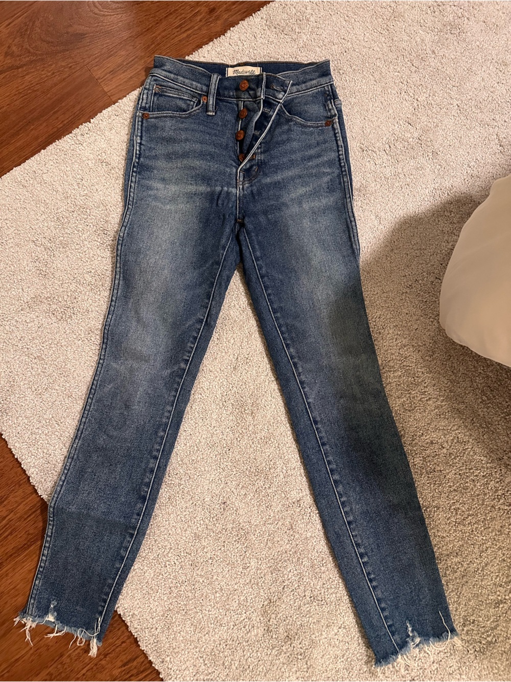 Madewell Skinny Jeans in Medium Blue with Frayed Hem